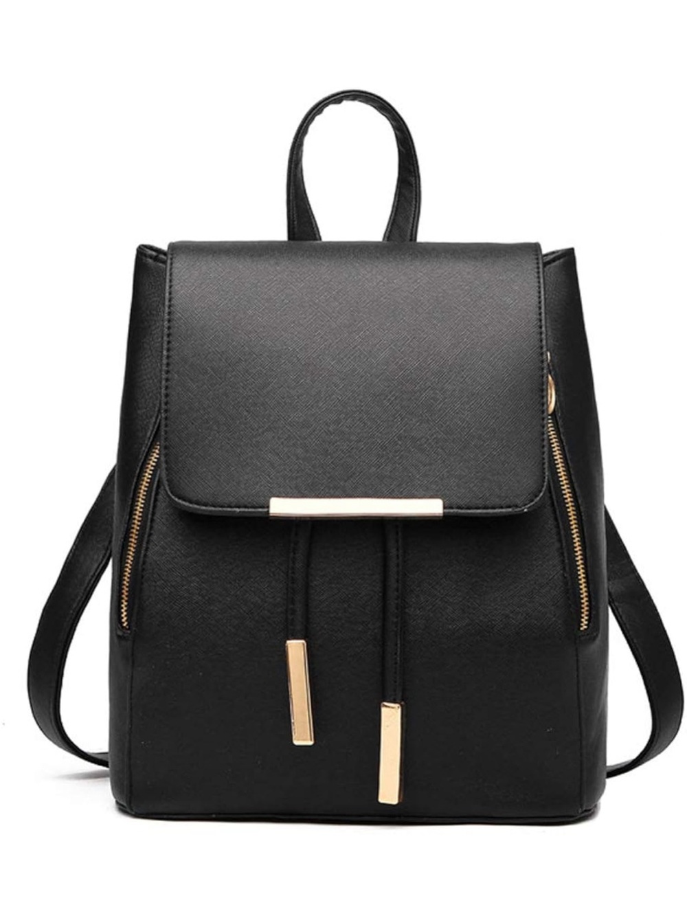 Black Faux Leather Backpack Purse Gold Hardware Convertible Daypack
